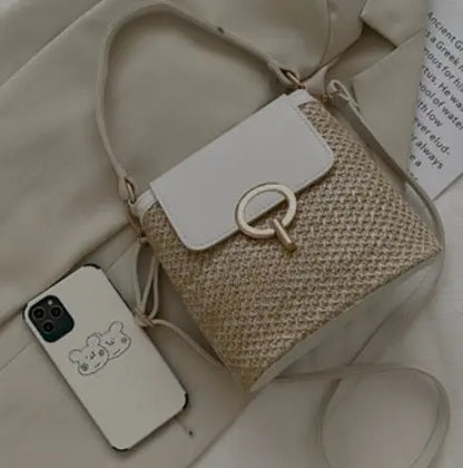 Women's Woven Flap Crossbody Bag with Statement Clasp