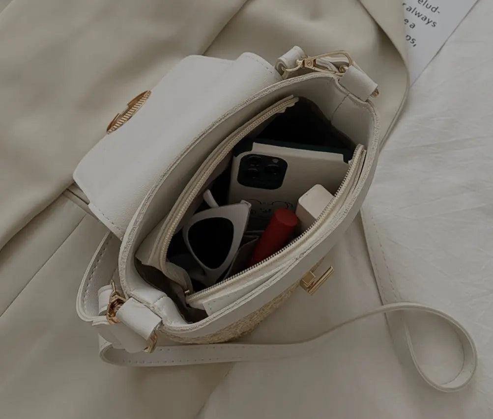 Women's Woven Flap Crossbody Bag with Statement Clasp
