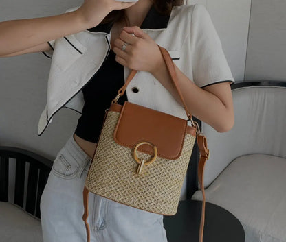 Women's Woven Flap Crossbody Bag with Statement Clasp