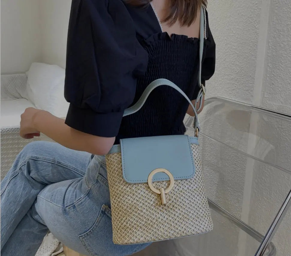 Women's Woven Flap Crossbody Bag with Statement Clasp