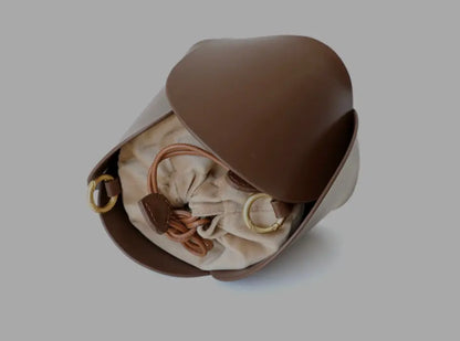 Women's Cow Leather Mini Bucket Bag with Ruched Handle