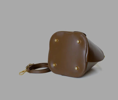 Women's Cow Leather Mini Bucket Bag with Ruched Handle