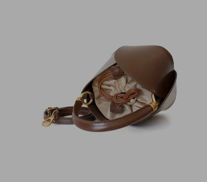 Women's Cow Leather Mini Bucket Bag with Ruched Handle