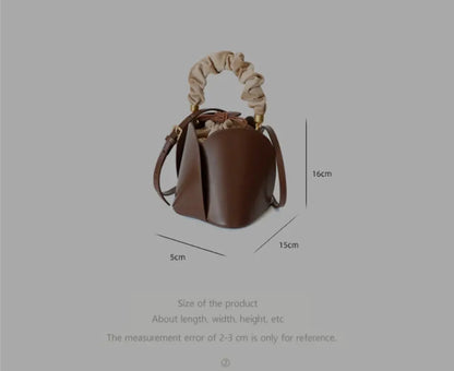 Women's Cow Leather Mini Bucket Bag with Ruched Handle