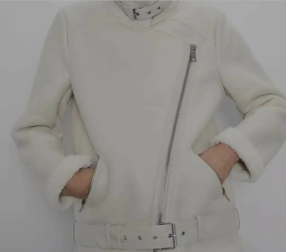 Women's Shearling-Look Belted Aviator Jacket