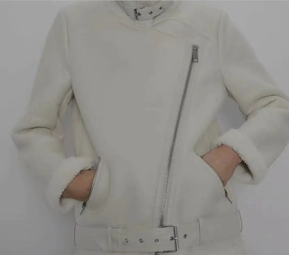 Women's Shearling-Look Belted Aviator Jacket