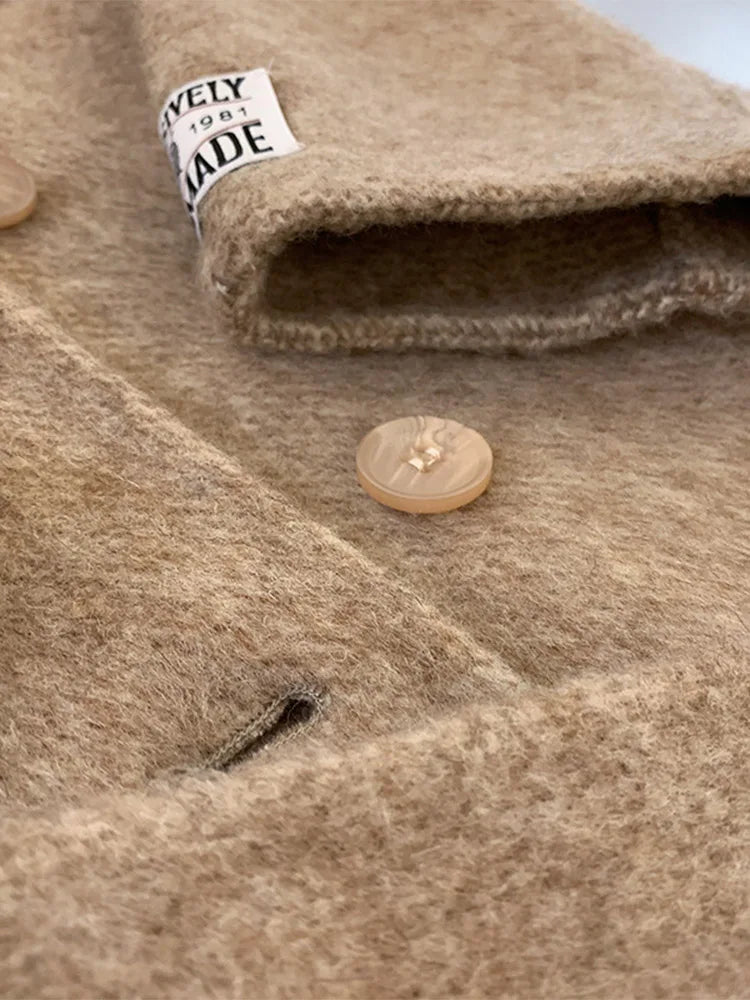 New High-end Women Wool Herringbone Loose Double-sided Wool Coat Temperament Handmade Natural Wool Fashion Jacket Autumn Winter