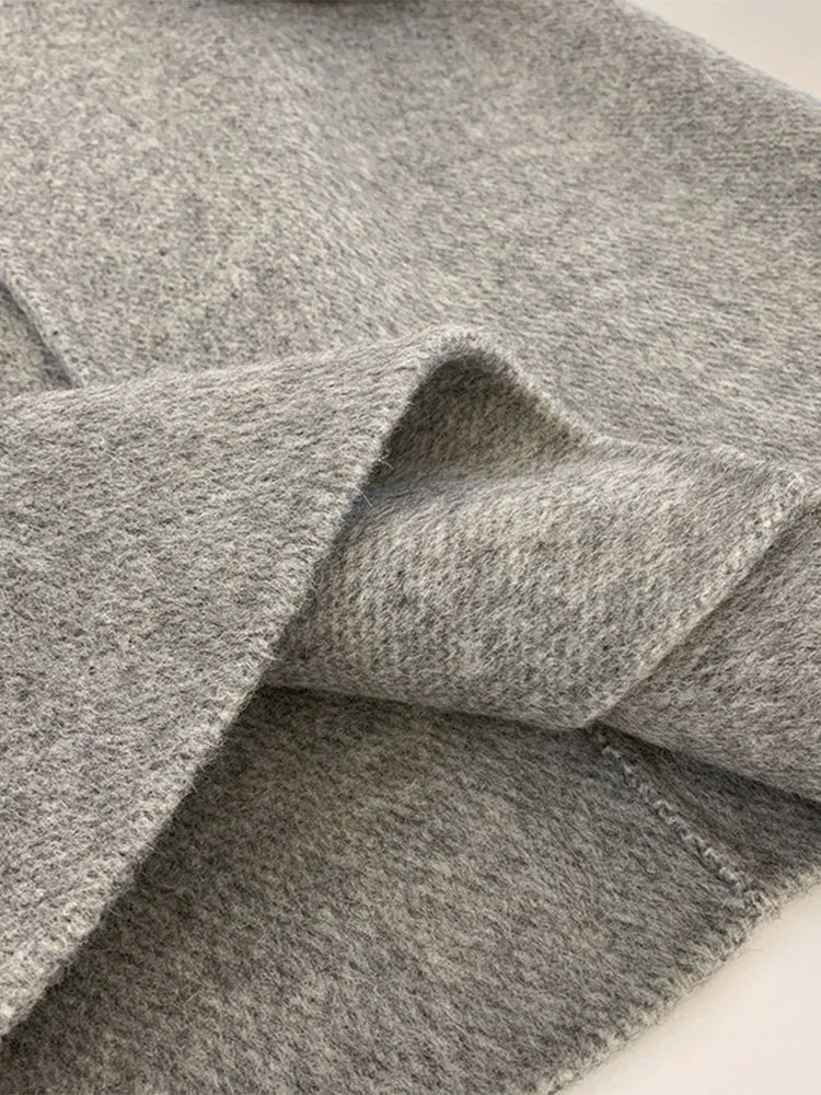 New High-end Women Wool Herringbone Loose Double-sided Wool Coat Temperament Handmade Natural Wool Fashion Jacket Autumn Winter