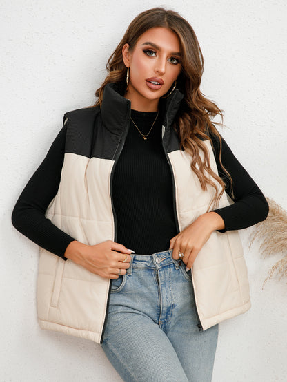 Winter European And American Coats Women&#039;s Cotton Vests 2023 Amazon New Zipper Stand Collar Warm Vest Jacket