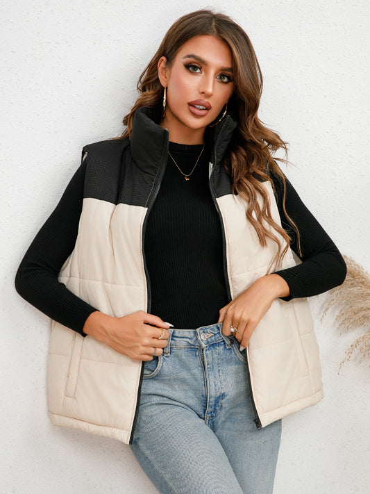 Winter European And American Coats Women&#039;s Cotton Vests 2023 Amazon New Zipper Stand Collar Warm Vest Jacket