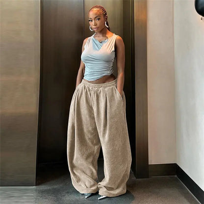 Autumn And Winter Women's Clothing New Fashion Street Shooting High Waist Loose Straight Casual Trousers