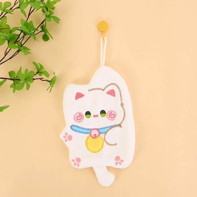 Lucky Cat Hanging Hand Towel – Soft Plush Absorbent Bathroom Towel