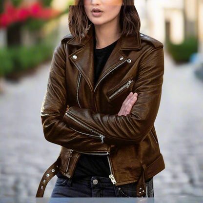 Cross-border Spring And Autumn Plus Size Women&#039;s Short Women&#039;s Leather Jacket European And American PU Motorcycle Wear Slim Winter Clothes Wallet Overcome