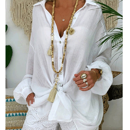 Women&#039;s Clothing 2023 Spring And Summer New Amazon Solid Color Button Long-sleeved Loose Casual Shirt Women&#039;s Top