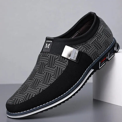 Men’s black slip-on casual loafers with breathable upper and cushioned sole