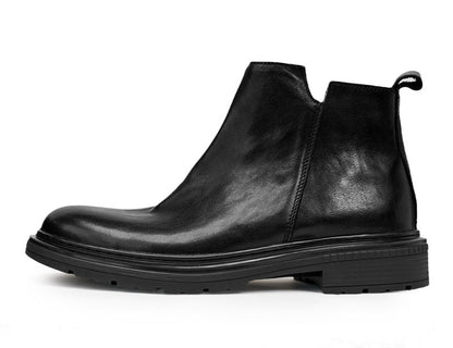 Men&#039;s Genuine Leather Autumn And Winter Round Toe Thick-soled Martin Boots Retro Chelsea Boots Zipper Motorcycle Trend Versatile Leather Boots