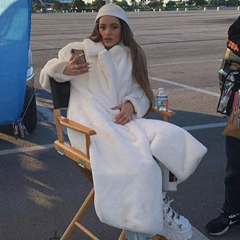 2022 New Winter Imitation Rabbit Fur Coat For Women, Extended Knee-length Imitation Fur Coat, Thickened Warm Plush Coat