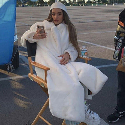 2022 New Winter Imitation Rabbit Fur Coat For Women, Extended Knee-length Imitation Fur Coat, Thickened Warm Plush Coat