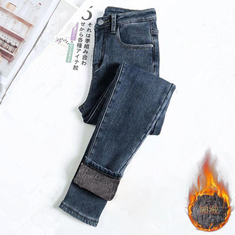 High Waist Jeans And Fleece Women&amp;#039;s Winter Pencil Pants Are Thin And Thick Long Pants Women&amp;#039;s Tight Elastic Pencil Pants