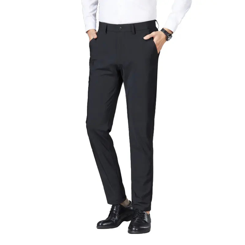 Men's Trousers Ice Silk High Elastic Men's Summer Casual Dress Pants Suit Pants Straight Drape Light Business Long Trousers