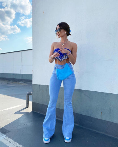 2021 Cross-border European And American Autumn And Winter New Women&#039;s Flared Pants Slim Casual High Waist Shaping Flared Women&#039;s Jeans