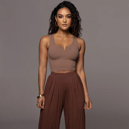 Trendy slim-fit crop camisole vest in apricot, white, coffee, and light grey – sleek, comfortable, and stylish for versatile outfits.