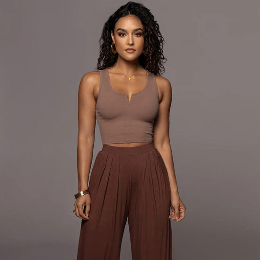 Trendy slim-fit crop camisole vest in apricot, white, coffee, and light grey – sleek, comfortable, and stylish for versatile outfits.