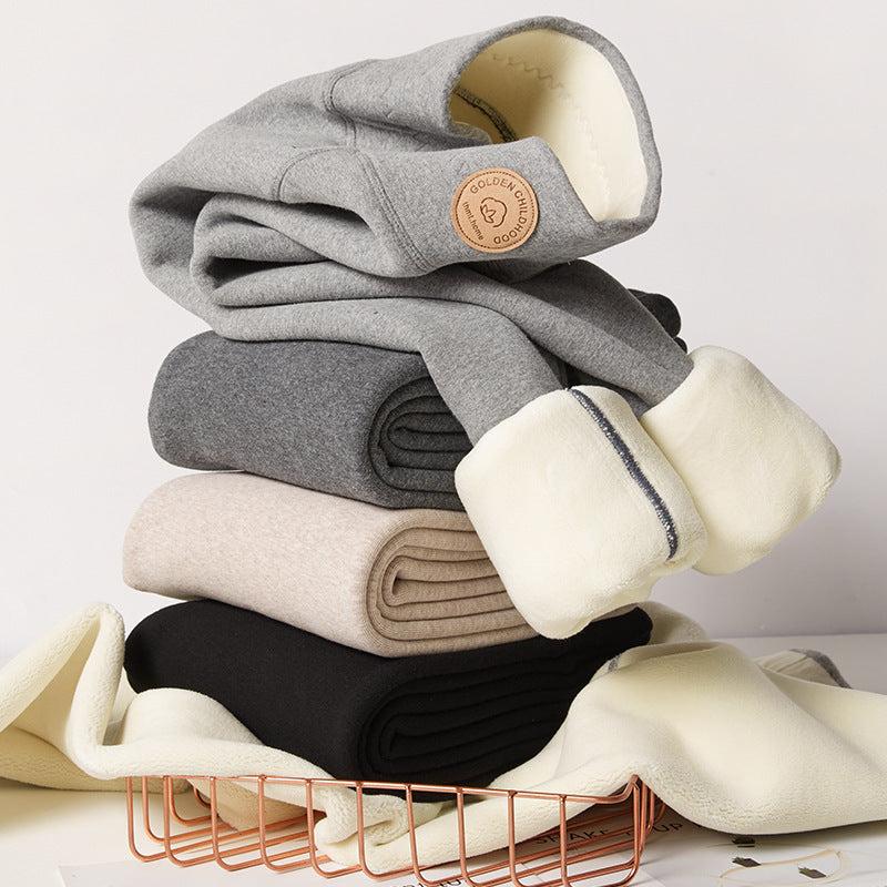 Extra Thick Girls Lamb Velvet Leggings Autumn And Winter Cotton Pants Plus Velvet Thickened Children&#039;s Casual Pants Outer Wear Baby Warm Pants