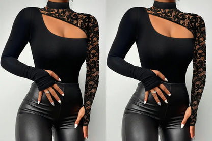 New European And American Women's Fashion Strapless Hot Diamond Long-sleeved Top