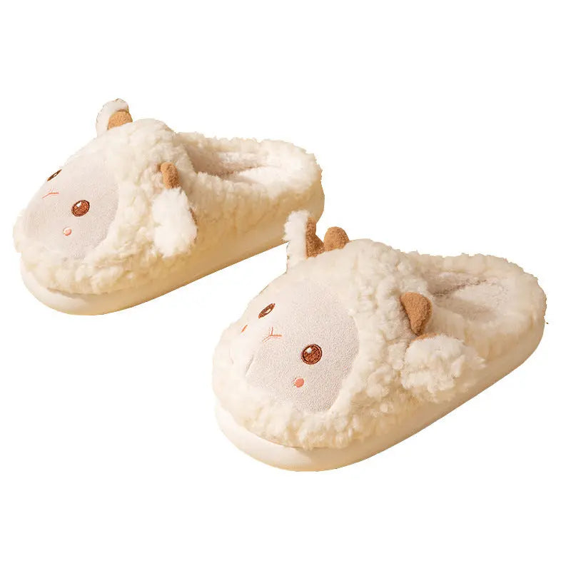 Cixi Cotton Slippers Female Winter Cute Cartoon Lamb Thick Bottom Home Indoor Non-slip Couple Winter Cotton Slippers Male