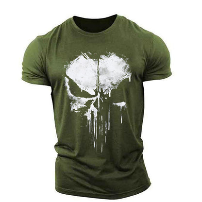 Streetwear skull graphic t-shirt featuring dripping paint effects, available in multiple bold colors—perfect for edgy fashion lovers.