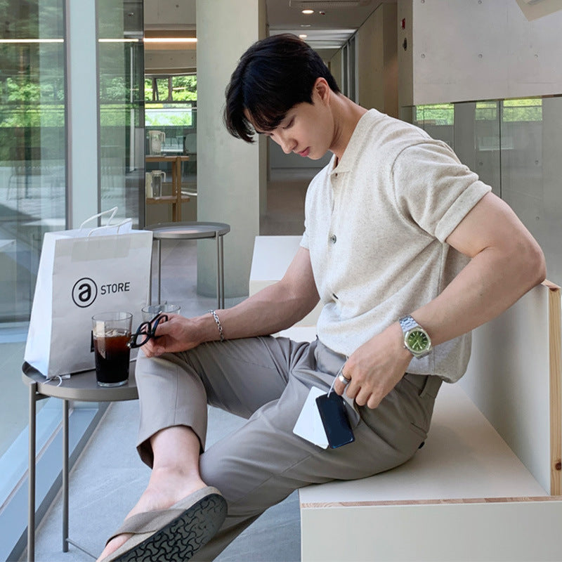 Short-sleeved Men&#039;s Summer New Trendy Men&#039;s All-match Polo Shirt Casual Lapel T-shirt Lazy Style Cardigan Knitted T-shirt Trendy