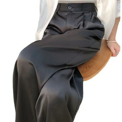 Acetate Satin Straight-leg Wide-leg Pants Women's Pendant Spring And Summer Look Thin Imitation Silk Loose Korean Style Wear Black Long Pants