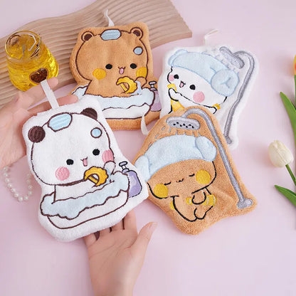 Cute Bath Time Animal Hanging Hand Towel – Soft Absorbent Plush Towel