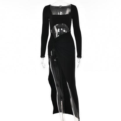 Women&#039;s Sexy High Slit Hollow Long Skirt Long-sleeved Dress