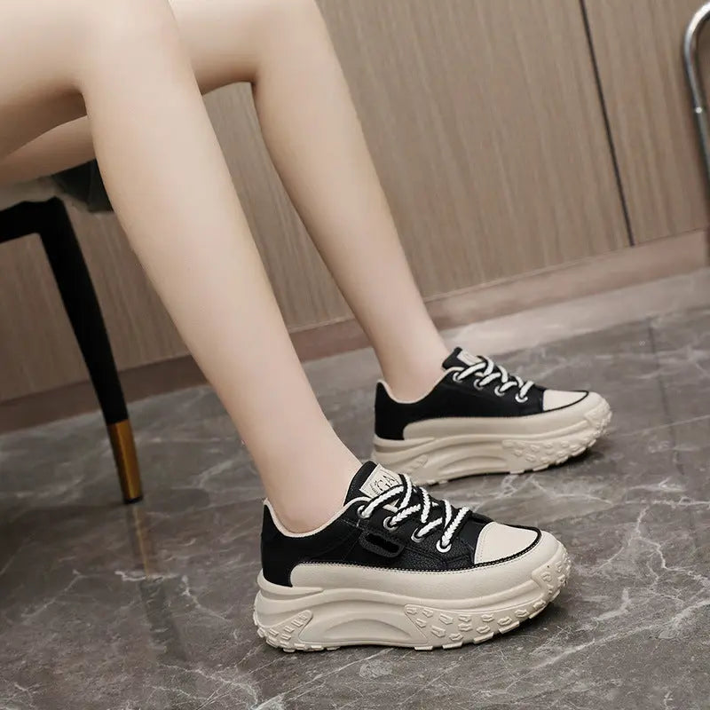 HY906 New Simple Women's Shoes 2023 Autumn Korean Style Breathable Heightened Platform Sports Casual Shoes Board Shoes For Students
