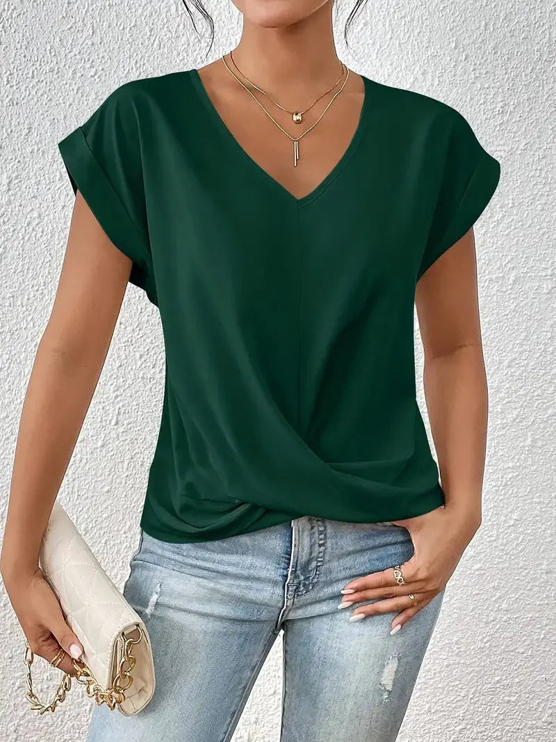 Women's Elegant Twist Front V-Neck Blouse Casual Summer Top