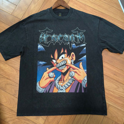 American Retro High Street Washed Old Cartoon Printed Short Sleeve T-Shirt Men&#039;s Hip Hop Hiphop Loose Top