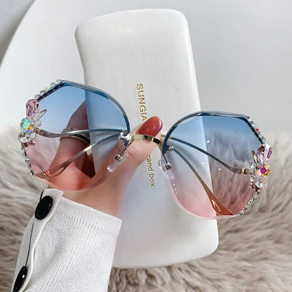 2022 Cross-border Korean Version Of Rhinestone Sunglasses UV Protection Crystal Sunglasses With Diamonds Small Fragrance Glasses Women