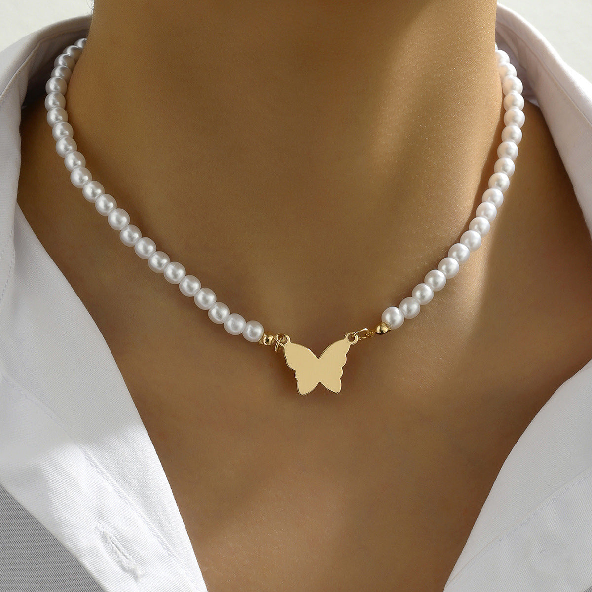 European And American Cross-border Jewelry Simple Butterfly Pearl Necklace For Women