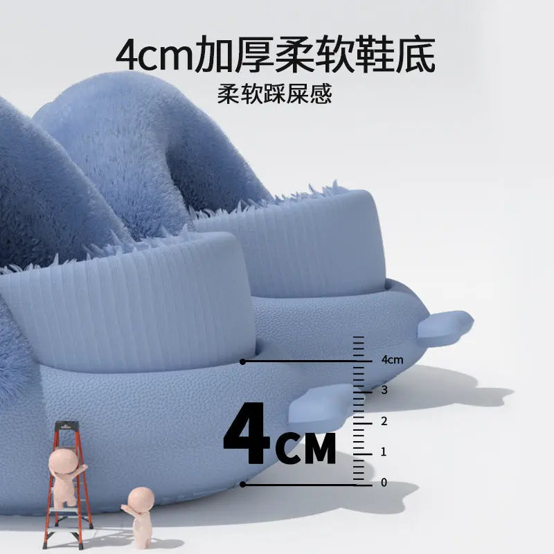 Removable Shark Cotton Slippers For Women, Autumn And Winter Household Non-slip Warm Plus Plush Cotton Slippers For Men, Winter