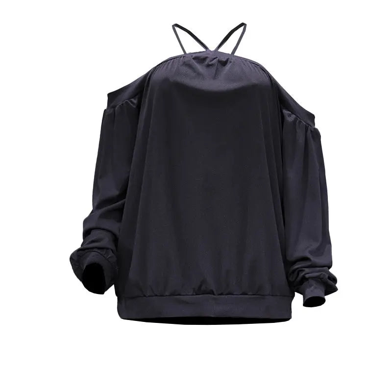 2023 Spot Autumn New Women's Clothing Solid Color Off-the-shoulder Hanging Neck Long-sleeved Fashion Casual Top T-shirt