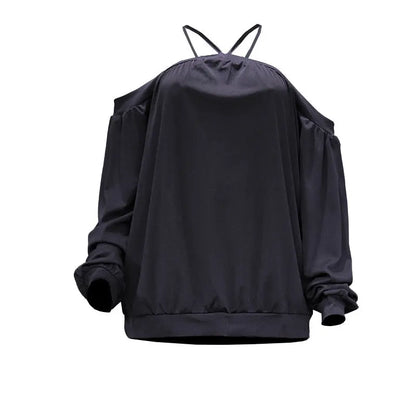 2023 Spot Autumn New Women's Clothing Solid Color Off-the-shoulder Hanging Neck Long-sleeved Fashion Casual Top T-shirt