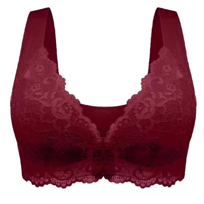 Plus Size Front Buckle Thin Bra Lace Sexy Wireless Gathered Seamless Vest Women&#039;s Underwear