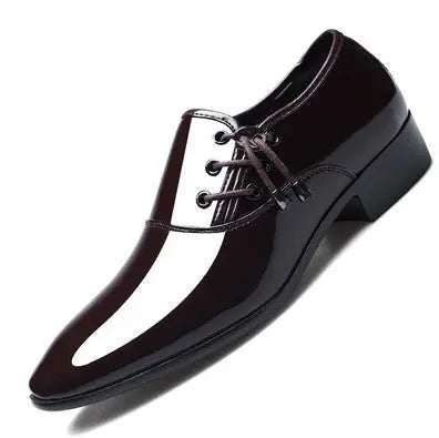 Men's Pointed Toe Leather Shoes Men's Business Formal Shoes Korean Fashionable Men's Bright Casual Shoes Large Size Casual Wedding Shoes