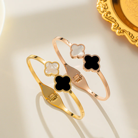 Double Four-leaf Flower Bracelet Women's Japanese And Korean Fashion Rose Gold Bracelet Simple All-match Hand Jewelry Valentine's Day Birthday Gift