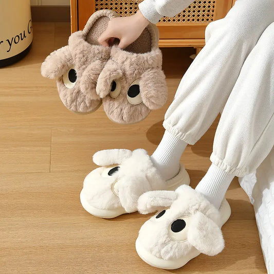 Cute Big-eyed Cotton Slippers For Women In Autumn And Winter New Thick-soled Home Baotou Warm Anti-slip Cartoon Plush Cotton Slippers Wholesale