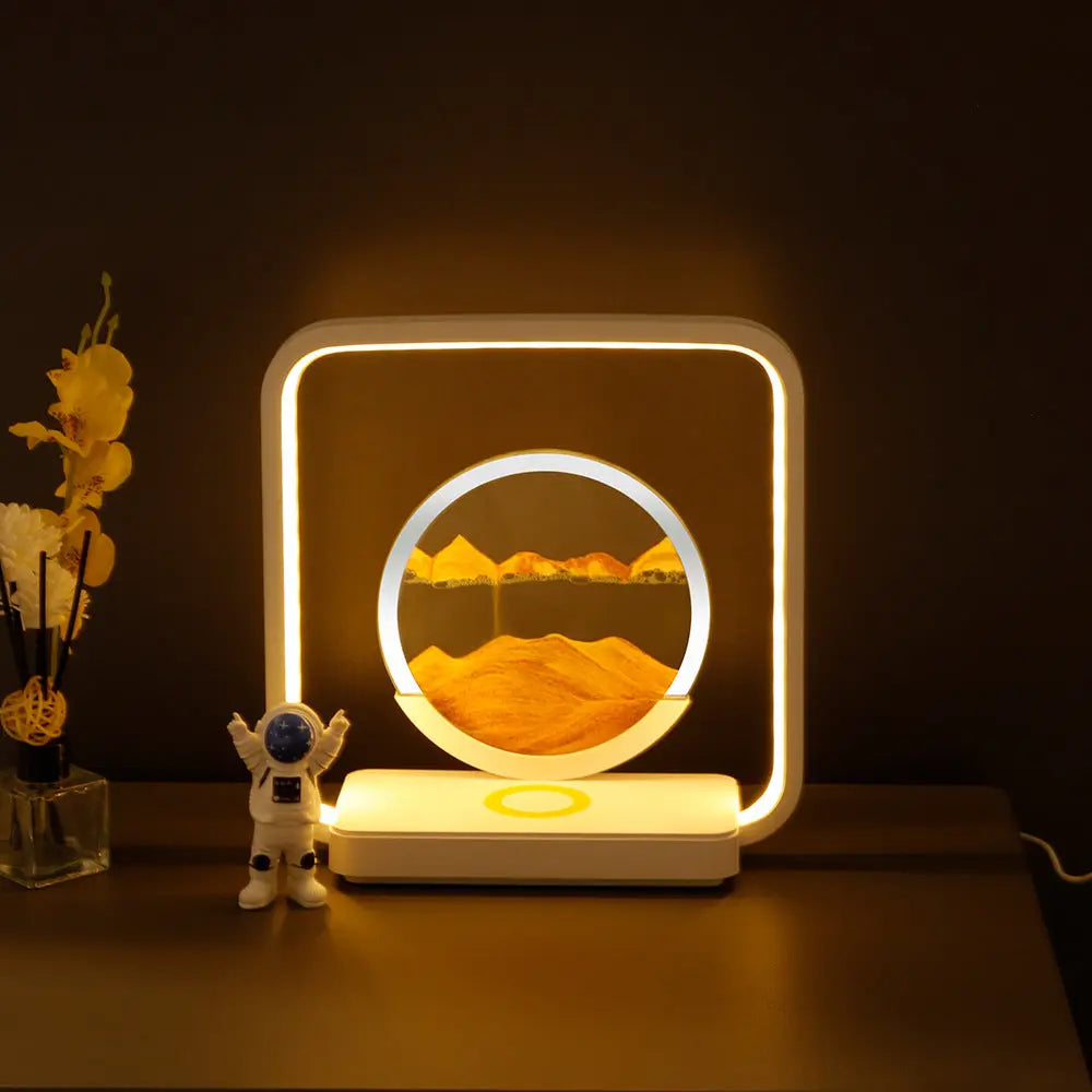 Internet Celebrity Gift Quicksand Lamp LED Desktop Atmosphere Hourglass Night Light 3D Quicksand Painting Mobile Phone Wireless Charging Desk Lamp