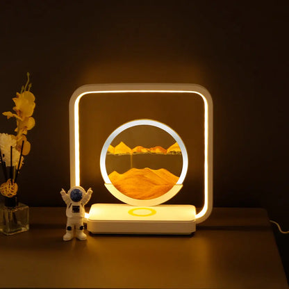 Internet Celebrity Gift Quicksand Lamp LED Desktop Atmosphere Hourglass Night Light 3D Quicksand Painting Mobile Phone Wireless Charging Desk Lamp