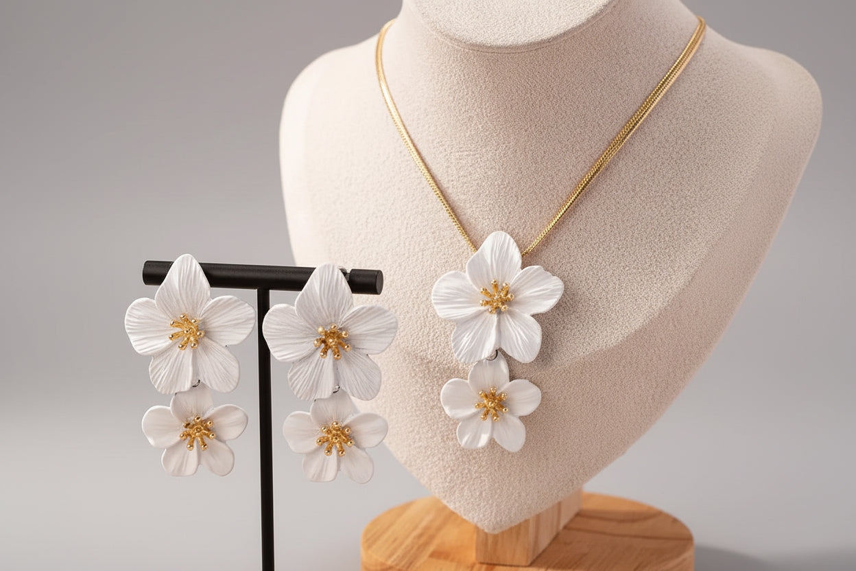 3 Piece Set Painted Flower Pendant Necklace Stud Earrings Suit Women Wear Holiday Travel Party Attendance